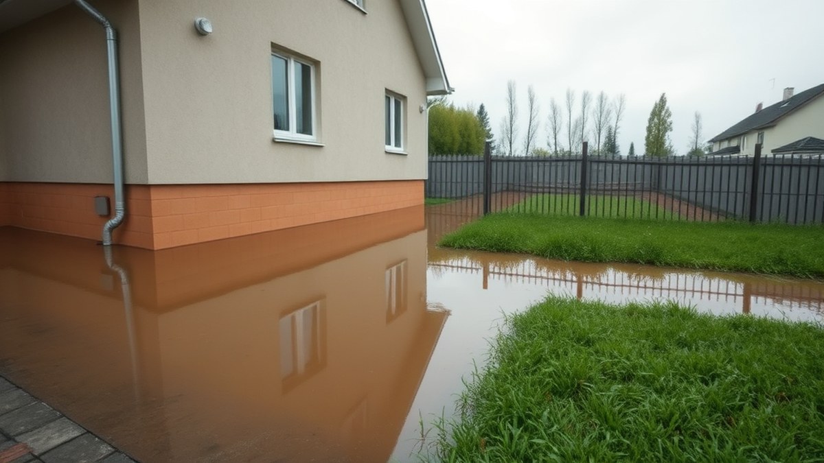 Підтоплена після зливи присадибна ділянка з будинком у воді — наслідок відсутньої ливневої каналізації та водовідведення